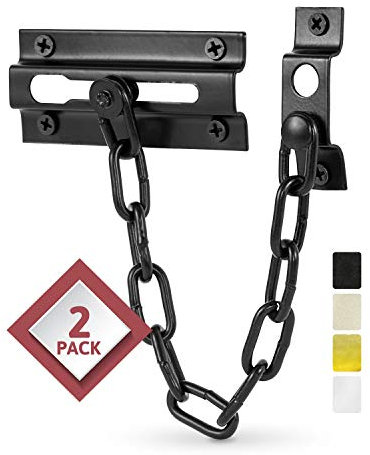 Jack N’ Drill Chain Door Guard with Lock - 2 Pack Chain Lock Door Guard, Sturdy & Rust-Resistant Steel Chain Locks for Inside Door and Extra Front Door Lock, 100% Child Safe (Black)