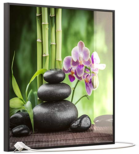 STEINFELD Heizsysteme® Glas Bild Infrarotheizung inklusive TS11 WiFi Thermostat | Made in Germany | Motive 055 Zen Basaltsteinen (350 Watt, schwarz)