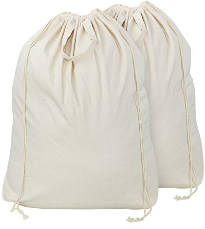 Lote de 2 bolsas para la colada de lona de algodón 100% natural con asas y cierre de cordón, bolsas para la colada con forro para cestas de lavandería