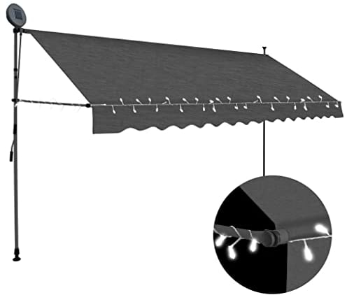 vidaXL Toldo Manual Retráctil, Sombrilla con LED, Pabellón de Protección para Ventana, Toldo para Jardín Terraza Balcón, Gris Antracita 400 cm