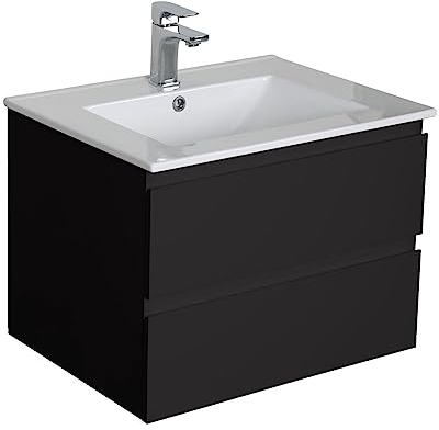 MOB-IN Meuble Simple Vasque 60cm Sorrento Noir + Vasque
