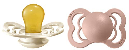 BIBS Supreme Schnuller 2er-Pack, BPA-frei, Symmetrischer Nippel. Naturkautschuk/Latex, Hergestellt in Dänemark. 0-6 Monate (2er Pack), Ivory/Blush