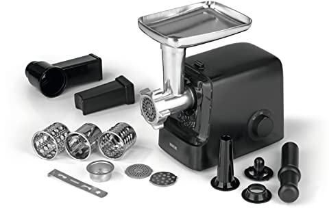N8WERK Midnight Edition Electric Meat Mincer | Max. 2000 W | 5-in-1: for Meat, Kebbe, Vegetables, Salad, Biscuits | Flow and Return | 2 Power Levels