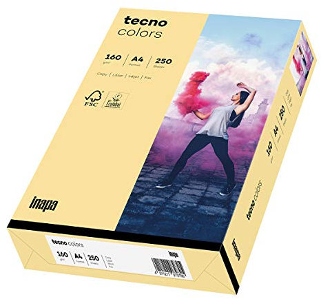 inapa farbiges Druckerpapier, buntes Papier tecno Colors: 160 g/m², A4, 250 Blatt, chamois