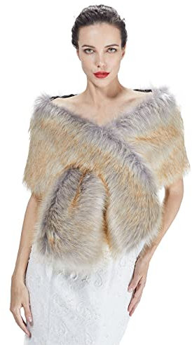 BEAUTELICATE Kunstpelz Schal Stola Bolero Damen Brautschal Wrap Jacke Mantel Winter Hochzeit Gatsby 1920er Jahre Kostüm (Nachglühen mit Loch, Einheitsgröße)