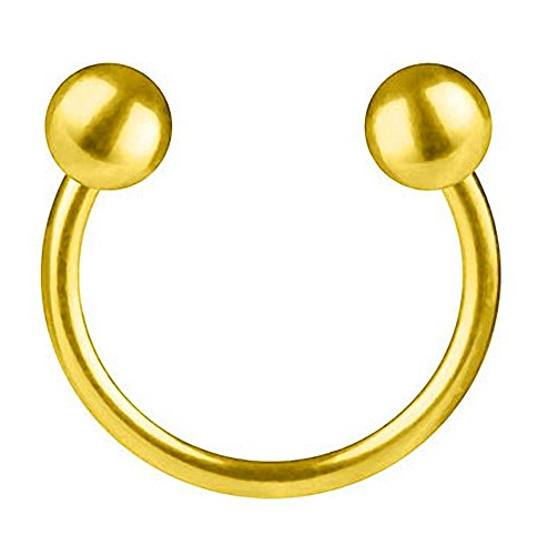 Piercingfaktor Hufeisen Ring Horseshoe Edelstahl Piercing Brust Nippel Lippe Nase Septum Tragus Ohr Helix Intim mit Kugeln Gold 2,4mm x 12mm x 5mm