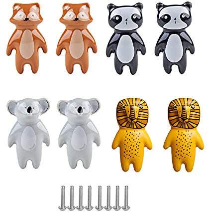 ZXDDD Multicolor Animal Knobs, 8 Count, 6 cm x 6 cm, Ceramic, 100% Ceramic, Rustic Contemporary, Drawer, Cabinet