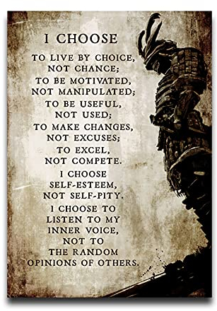 Inspirierende Vintage-Poster mit Zitaten auf Leinwand, Motiv: I Choose To Live By Choicle, modernes Giclée-Gemälde, Dekoration, Samurai-Kunstwerk, gerahmt, 40 x 60 cm