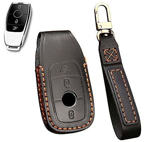 HIBEYO Smart Autoschlüssel Hülle passt für Mercedes Leder Schutzhülle Funkschlüssel Schlüsselhülle passt für Benz E S A Klasse CLA GLA GLE GLC GLK AMG Schlüsselbox Schlüsselanhänger-A Schwarz
