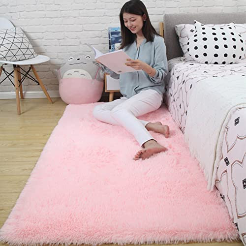 Moderno Tappeto Peloso 40x60cm Tappeto Moderno Piazza Tappeto Soffice Pelo Lungo Imitazione Lana Super Morbido per Corridoio Cucina la Decorazione in e Soggiorno, Rosa