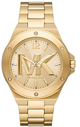Michael Kors Herren Quartz Armbanduhr, 45.00mm Gehäusegröße mit Gold analog Zifferblatt und Gold Metallarmband Armband MK8939