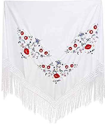 Carnavalife Sevillana Stickerei für Tanzpartys, Flamenco und Ferien, Schwarz / Rot / Weiß, weiß, 42