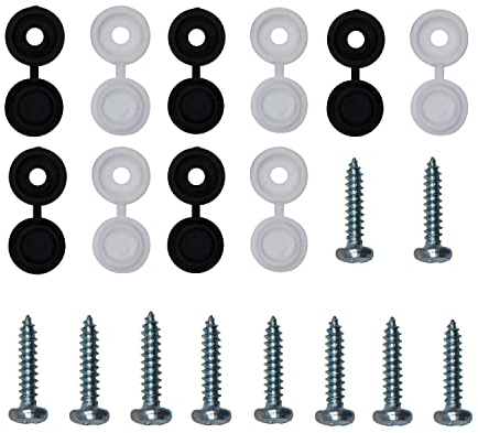 KafTon 10 Mixed Caps & Screws Car Number Plate Fixing Black White