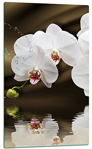 TMK | Herdabdeckplatte 30x52 Einteilig Glas Elektroherd Induktion Herdschutz Spritzschutz Glasplatte Deko Schneidebrett Orchidee