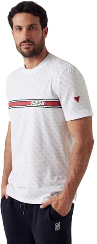 GUESS Jamey Herren-T-Shirt, Größe 4G, AOP, Beige Blanco, Größe XS