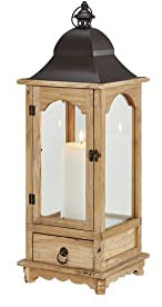 KHG Laterne cm in aus Holz, mit Schubfach, Kerzenständer, Kerzenhalter, Outdoor und Indoor, Deko, für Wohnzimmer, Balkon, Terrasse, Garten usw., Farbe:Natur-holzfarben, Kerzen-Sets:Single 68 cm