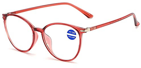 Lanomi Mode Katzenauge Lesebrille mit Blaulichtfilter Damen Herren TR90 Große Rahmen Computer Lesehilfe Sehhilfe Oval Brille Rot Brillen 1.5