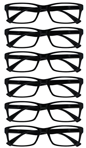 OPULIZE PEP Reading Glasses for Women Men, Scratch Resistant Rectangular Frame with Spring Hinges, Black, +3 (Pack of 6)