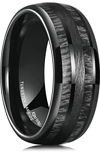 King Will Mens 8mm Black Tungsten Carbide Rings Wood Wedding Band Domed Wood Wenge Inlay High Polish Wedding Band Ring For Men 8.5