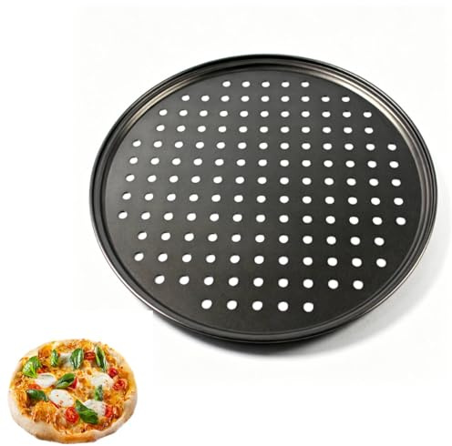 Teglia Per Pizza Con Fori - Vassoio Antiaderente Perforato In Acciaio Al Carbonio, Rotonda 32CM - Forniture Per Cottura Per Cucina Domestica e Ristorante