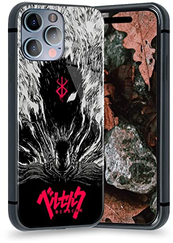 HOSCLANS Japanische Anime-Abdeckung Anti-Drop Cartoon Shell Manga Muster Mode Weiches Silikon Glänzend Glas Schutzhülle Handyhüllen (für iPhone 12 Pro, Guts Berserker)