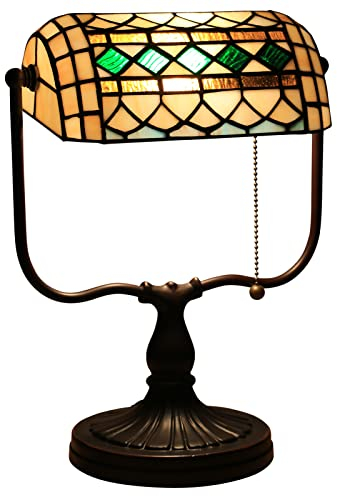 Uziqueif Lampe Banquier Vintage,Lampe De Table De Style Tiffany, Verre Abat-Jour, Lampe De Bureau, Lampe De Bureau De Banquier en Verre avec Interrupteur à Chaîne,H