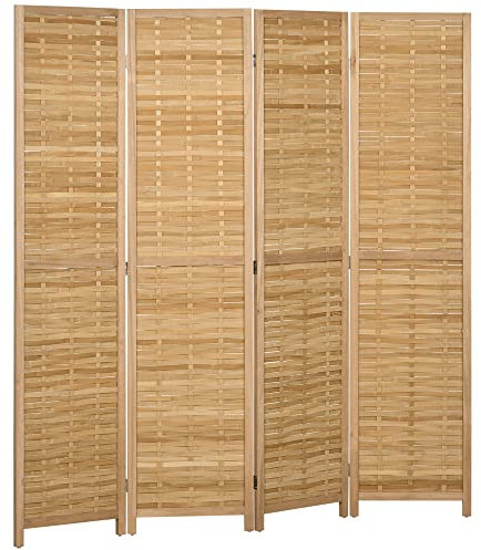 HOMCOM Paravent en Bois 4 Panneaux 160 x 170 cm séparateur de pièce closion de séparation Pliable en Bambou - Naturel Clair