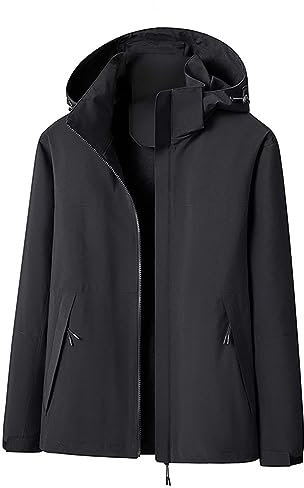Veste de pluie pour homme, printemps, automne, veste d'extérieur imperméable, coupe-vent, légère, respirante, pliable, avec capuche, pour randonnée, voyage, vélo, taille XXL, Noir , XL