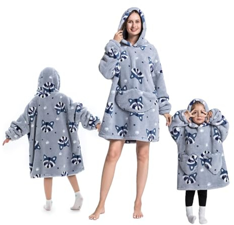 Surwin Übergroße Hoodie Decke für Herren Damen Kinder, Karikatur Oversized Extra Lang Tragbare Decke Weiche Warme Sherpa Sweatshirt Hoodie Decke mit Ärmeln und Tasche Kapuzenpullover