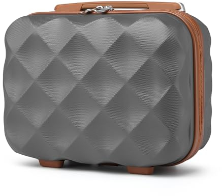 British Traveller Kosmetikkoffer Damen Beautycase Hartschalen Schminkkoffer Handgepäck Tragbar 31 * 25 * 17.2cm Make Up Koffer mit Handgriff und Spannengurt Grau