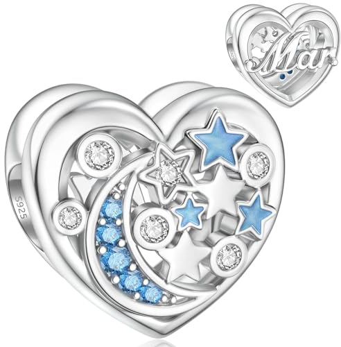 März Charm für Pandora Geburtsstein Charm, blaues Herz