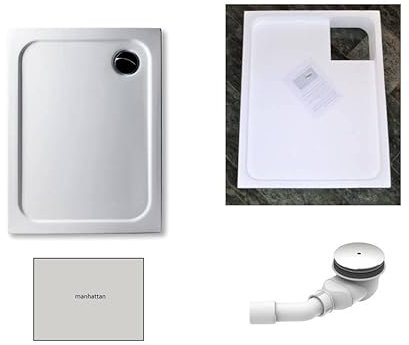 KOMPLETT-PAKET: Duschwanne superflach + Styroporträger/Wannenträger + Ablaufgarnitur DN 90 (Dusche: Pergamon, Manhattan, Bahamabeige/Beige, Ägäis) (Manhattan, 110 x 90 cm)