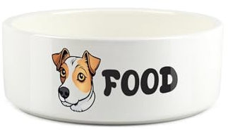 Jack Russell Pet Bowl - Cartoon Terrier Dog Portrait Small Ceramic Food Bowl - Novelty White Food Dish For Dogs
