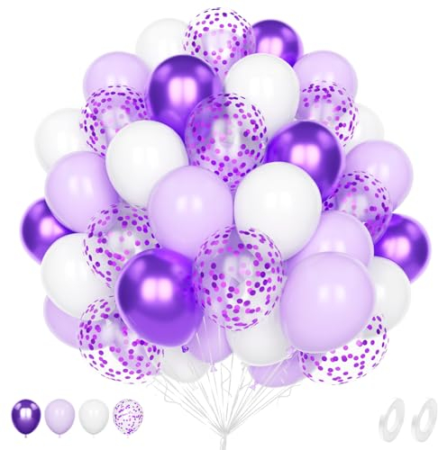 Palloncini Viola Bianchi, 60 Pezzi 12 Pollici Pastello Viola Opaco Bianco Coriandoli Palloncini per Ragazze Donna Compleanno Baby Shower Anniversario Cresima Ragazza Partito Decorazione Festa