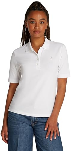 Tommy Hilfiger Damen Poloshirt Kurzarm Regular Fit, Weiß (Optic White), M