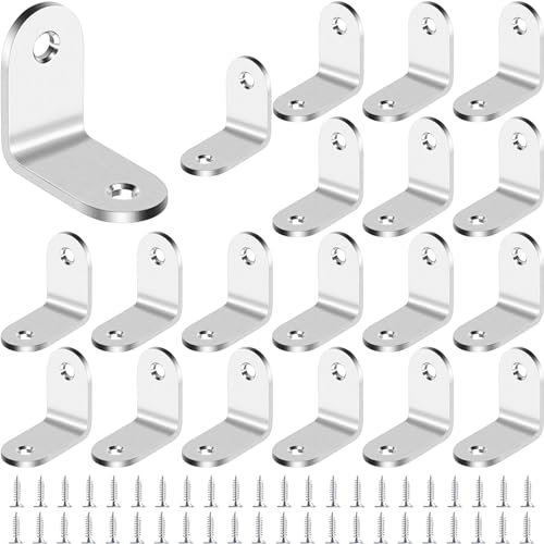 BGOBTY Équerre de Fixation,20 pièces Equerre de Fixation en acier inoxydable,Support d'Angle Droit,Équerre Angle,Equerre Métal en L à 90 degrés,pour relier ou fixer des meubles (Argent, 30*30 mm)