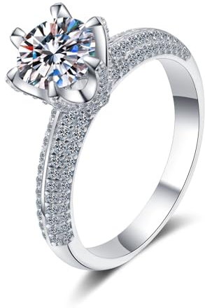 Whoiy Eheringe Weißgold 14K Solitär, Frauen 2ct Im Labor Gezüchteter Diamant Echt Gold 585 Verlobungsring Hochzeitsringe für Damen, D, VVS1-VVS2, Gr. 47 (15.0)