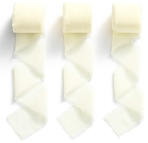 MORSUNBELA Chiffonband Creme 3,8cm Geschenkband Schleifenband Stoffband Dekoband für Geschenkverpackung