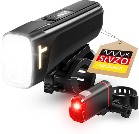 POSUGEAR Luz LED para Bicicleta, con Certificado StVZO, Recargable por USB, 15 lux/60 Lux, Resistente al Agua, IPX5, con fFunción de Indicador de Potencia de Batería