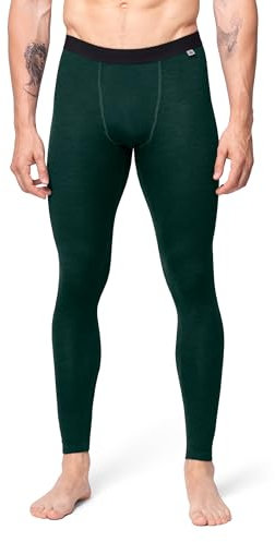 DANISH ENDURANCE Thermal Leggings Men with Optional Fly, Merino Wool Long Johns, Warm Base Layer Bottoms, Dark Green, L