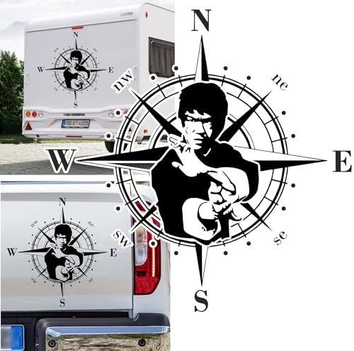 Rakelfix Kompass Bruce Lee Karate Kampsort Kung Fu Aufkleber Größe&Farbe wählbar Hund Hunde Wohnmobil Caravan Autoaufkleber Sticker Kompassrose Windrose Camper