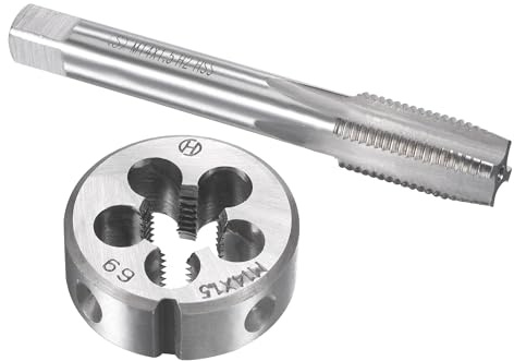 TOP-VIGOR Ensemble tarauds et filières métriques M14 x 1,5 mm, tarauds à vis avec matrice de filetage rond, kit de tarauds et filières robustes pour bricolage, réparation, coupe de filetage externe et