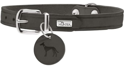 HUNTER Hundehalsband Aalborg, Farbe: steingrau, Robustes & strapazierfähiges Leder, Starke Fettung, ideal für Hundesport & Alltag, mit Lederanhänger, Made in Germany, Größe: 47