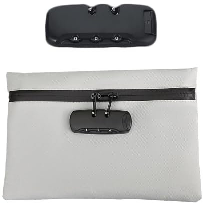 Fireproof and Waterproof Bag with Lock, Wallet with Lock, Odourproof Bag with Combination Lock, Fireproof Waterproof Document Bag with Lock (Grey)