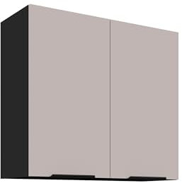 Küchen Hängeschrank 80 cm Küche Arona Kaschmir beige matt + Schwarz matt Küchenzeile Küchenblock Küche Einbauküche