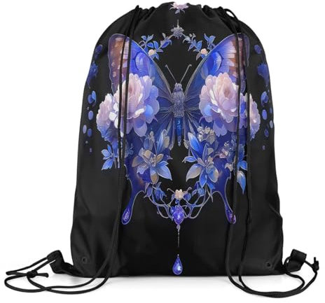 Loussiesd Pretty Schmetterling Turnbeutel 30x40cm für Wohnzimmer Frauen Blau Schmetterling Rucksack mit Kordelzug Galaxy Lila Rucksack Blume Floral Verstellbar Tunnelzug Gymsack Sportsack