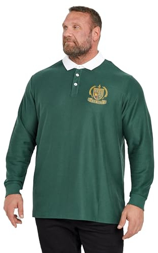 BadRhino Big & Tall Long Sleeve Embroidered Rugby Polo Shirt - Men's - Plus Size Curve Green
