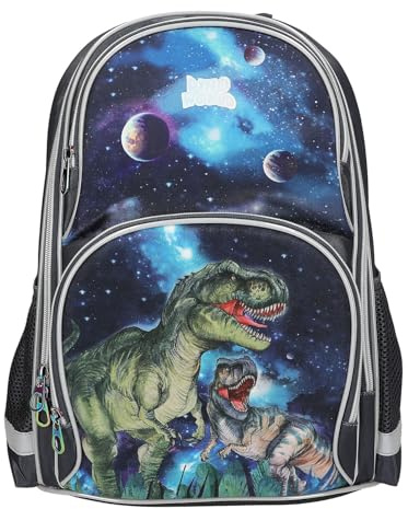 Depesche Dino World Galaxy - Schulrucksack in Dunkelblau, mit Dinosaurier Motiv, Planeten und Sternen, Schultasche mit verstellbaren Trägern