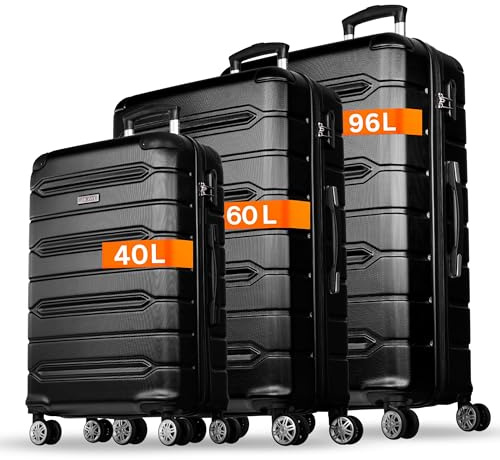 NOWI Kofferset Rhodos – 3-teiliges Koffer Hartschale Set aus ABS mit Zahlenschloss, 4 Doppelrollen, Dehnfalte, 360° drehbar, leicht & robust – Reisekoffer mit Rollen Set in Größe M, L, XL (schwarz)