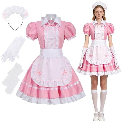 HAPNBCELE Womens Lolita Maid Dress Costume Set Anime Expo Halloween | Comfortable Fabric, Multiple Sizes, Cat Ears Headband, Japanese Anime Cosplay, Theme Coffee Shop Outfits, Birthday Party